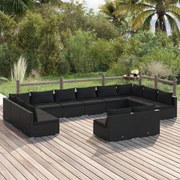 12 pcs conjunto lounge de jardim c/ almofadões vime PE preto