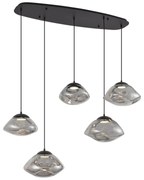 Candeeiro suspenso de design preto com vidro fumado 5-luzes - Gus Design