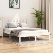 vidaXL Estrutura de cama casal 135x190 cm madeira maciça branco
