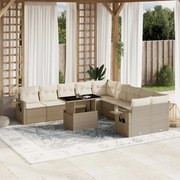 vidaXL 11 pcs conjunto sofás de jardim c/ almofadões vime PE bege