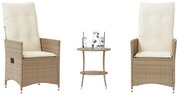 3 pcs conjunto bistrô com almofadões vime PE bege