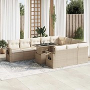 vidaXL 11 pcs conjunto sofás de jardim c/ almofadões vime PE bege