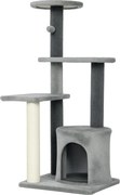 PawHut Árvore para Gato Altura 103 cm, Plataformas, Casinha em Pelúcia, Bola de Pelúcia, Postes em Sisal, Base Reforçada, Cinza | Aosom Portugal
