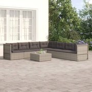 7 pcs conjunto lounge de jardim c/ almofadões vime PE cinzento