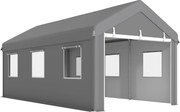 Outsunny Tenda Garagem Portátil 295x600x278 cm com 6 Janelas 2 Portas Enroláveis Resistente Exterior Cinzento | Aosom Portugal