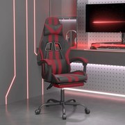 vidaXL Cadeira gaming +apoio pés couro artificial preto/vermelho tinto