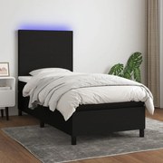 Cama box spring c/ colchão e LED 100x200 cm tecido preto