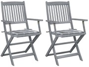 vidaXL Cadeiras exterior dobráveis c/ almofadões 2 pcs acácia maciça