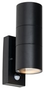 Candeeiro de parede exterior preto AR70 de 2 luzes com sensor de movimento - Duo