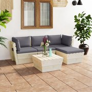 5 pcs conjunto lounge de paletes + almofadões madeira de abeto