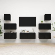 7 pcs conjunto de móveis de TV contraplacado preto