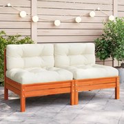 vidaXL Sofá jardim s/ braços c/ almofadões pinho maciço castanho cera