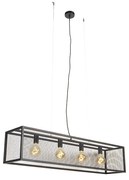 Candeeiro de suspensão industrial preto 118 cm com malha 4 luzes - Cage Industrial