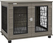 PawHut Caixa para cães com almofada, até 20 kg/50 cm de comprimento corporal, metal, 80x56x63cm, Cinza/Acabamento em madeira | Aosom Portugal