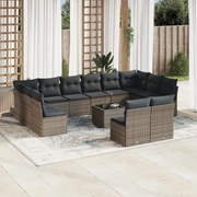 vidaXL 13 pcs conjunto sofás p/ jardim c/ almofadões vime PE cinzento