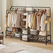 Guarda roupa 45 x 195 x 172,8 cm de metal com 9 prateleiras para quarto, preto