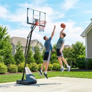 Tabela de Basquetebol para Exterior Ajustável de 245-305 cm com Rodas Base Preenchível e Sistema de Retorno Preto