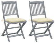 vidaXL Cadeiras exterior dobráveis c/ almofadões 2 pcs acácia maciça