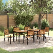 Conjunto de Jantar para Jardim vidaXL 7 Peças Preto Rattan Poliéster Acácia