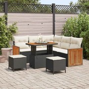 vidaXL Conjunto de Sofá para Jardim - 8 Peças, com Almofadas, Rattan, Poliéster Preto e Acácia.
