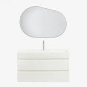Conjunto De Móvel De Casa De Banho Suspenso Em Madeira E Folha De Freixo Com Lavatório Integrado Ona Branco & Oval Led E Anti-embaciamento - Sklum