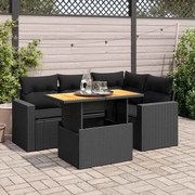 vidaXL 5 pcs conjunto sofás de jardim com almofadões vime PE preto
