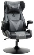 Vinsetto Cadeira de jogo ergonômica com base redonda altura ajustável braço dobrável almofadas para cabeça e lombar PU cinza preto | Aosom Portugal