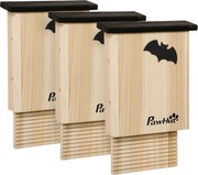 PawHut Conjunto de 3 abrigos para morcegos, resistente às intempéries, até 3 morcegos por casa, madeira de abeto tratada, Natural + Preto | Aosom Portugal