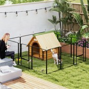 Parque para Cães de 12 Painéis 68x80 cm (CASOTA NÃO INCLUIDA) Parque Dobrável para Cães Médios com Portas Fecho e Estacas Preto