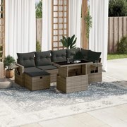 vidaXL 7 pcs conjunto sofás p/ jardim c/ almofadões vime PE cinzento