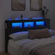 vidaXL Cabeceira cama c/ LEDs 180x18,5x103,5 cm deriv. madeira preto