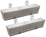vidaXL Floreiras de pendurar na varanda 2 pcs 80 cm vime PE cinzento