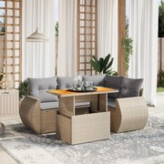 vidaXL 5 pcs conjunto de sofás p/ jardim com almofadões vime PE bege