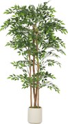HOMCOM Banyan artificial Planta artificial com tronco de madeira maciça, vaso, para sala de estar, quarto, escritório 75 x 75 x 180 cm Verde | Aosom Portugal