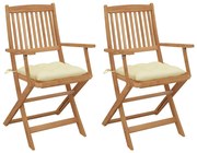 vidaXL Cadeiras de jardim dobráveis c/ almofadões 2 pcs acácia maciça