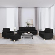4 pcs conjunto de sofás com almofadões tecido preto