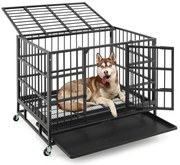 Gaiola de metal dobrável para cães de 96 cm/120 cm, resistente, com rodízios rolantes com trava - M