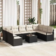 vidaXL Conjunto de Sofás com almofada 10 pcs Preto vime PE