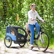Reboque de Bicicleta para Crianças de 2 Lugares com Cinto de Segurança e Sistema de Amortecimento 140x88x90 cm Azul