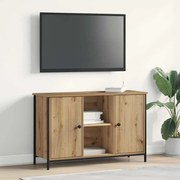 Armário de TV vidaXL Preto Carvalho 101x35x65 cm Madeira Ing. e Aço