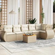 vidaXL 7 pcs conjunto de sofás p/ jardim com almofadões vime PE bege