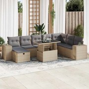 vidaXL 9 pcs conjunto de sofás p/ jardim com almofadões vime PE bege