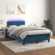 Cama box spring c/ colchão/LED 120x200 cm veludo azul-escuro