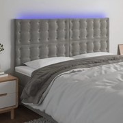 Cabeceira de cama c/ LED veludo 160x5x118/128 cm cinza-claro