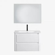 Conjunto De Móvel De Casa De Banho Suspenso Em Madeira Com Lavatório Integrado Egerton Branco & Led Retangular E Anti-embaciamento 100x70 Cm - Sklum