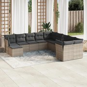 vidaXL 11 pcs conjunto sofás de jardim c/ almofadões vime PE cinzento