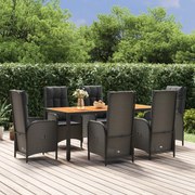 vidaXL 7 pcs conjunto de jantar p/ jardim c/ almofadões vime PE preto