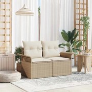 vidaXL Sofá de Jardim de 2 Lugares com Espaço de Armazenamento e Almofadas Bege em Rattan Sintético