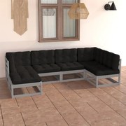 6 pcs conjunto lounge de jardim c/ almofadões pinho maciço