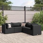 vidaXL 5 pcs conjunto lounge de jardim c/ almofadões vime PE preto